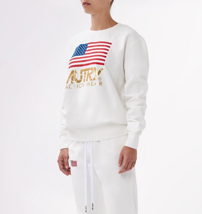 Autry Crew Neck Flag Sweatshirts Damen Weiß | JY47-3787W6