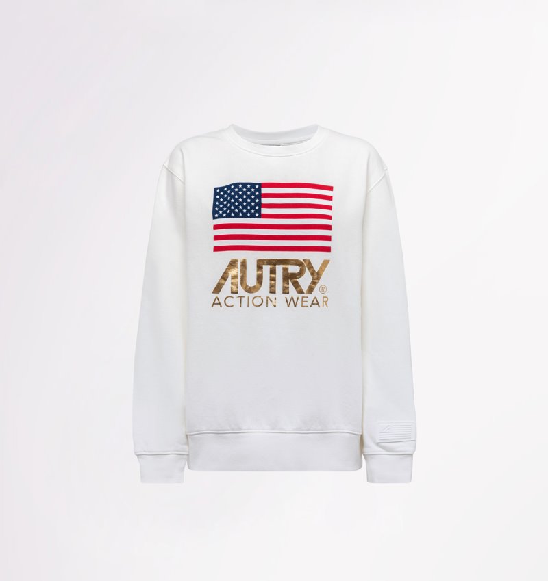 Autry Crew Neck Flag Sweatshirts Damen Weiß | JY47-3787W6