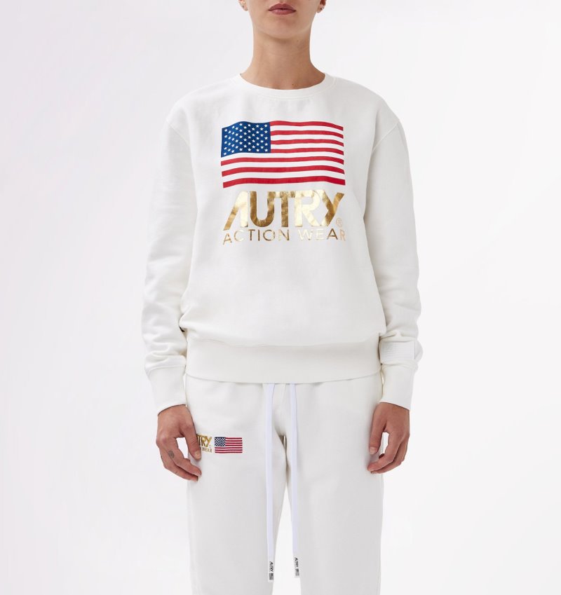 Autry Crew Neck Flag Sweatshirts Damen Weiß | JY47-3787W6