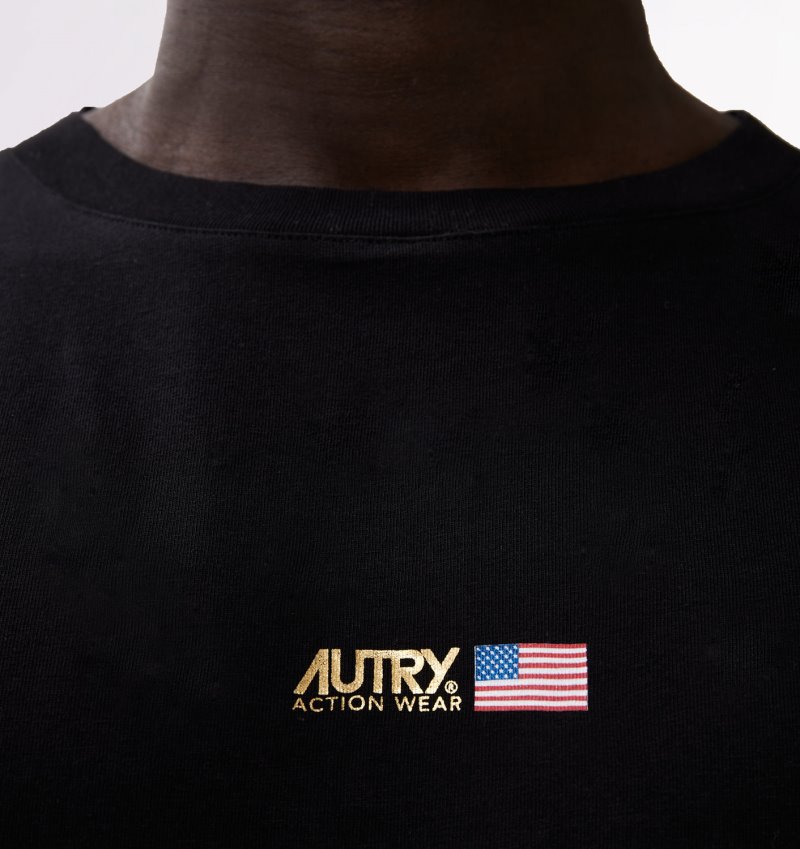 Autry Micro Logo Print Crew Neck T-shirts Herren Schwarz | KJ69-3199R4