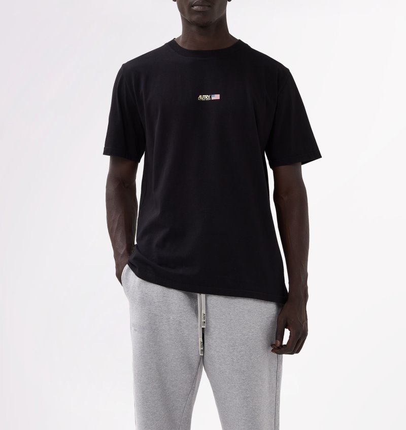 Autry Micro Logo Print Crew Neck T-shirts Herren Schwarz | KJ69-3199R4